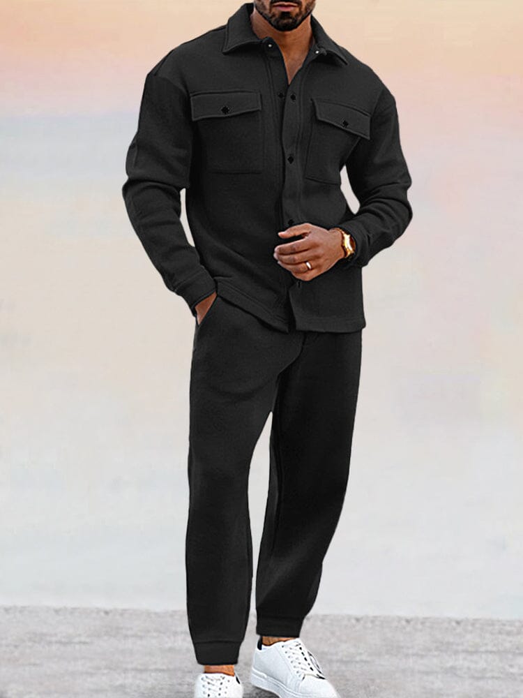 Men’s Athleisure Set – Relaxed Fit Shirt and Tapered Joggers – Soft Knit Fabric