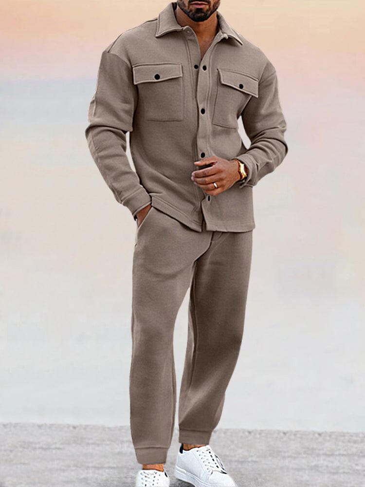 Men’s Athleisure Set – Relaxed Fit Shirt and Tapered Joggers – Soft Knit Fabric