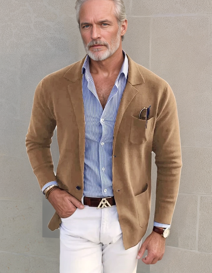 Men’s Blazer – Tailored Fit – Cotton Linen Blend – Notched Lapel – 2-Button Closure