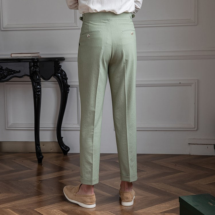 Men’s Wool Blend Trousers – High Waist – Tailored Fit – Pleated Front – Side Adjusters