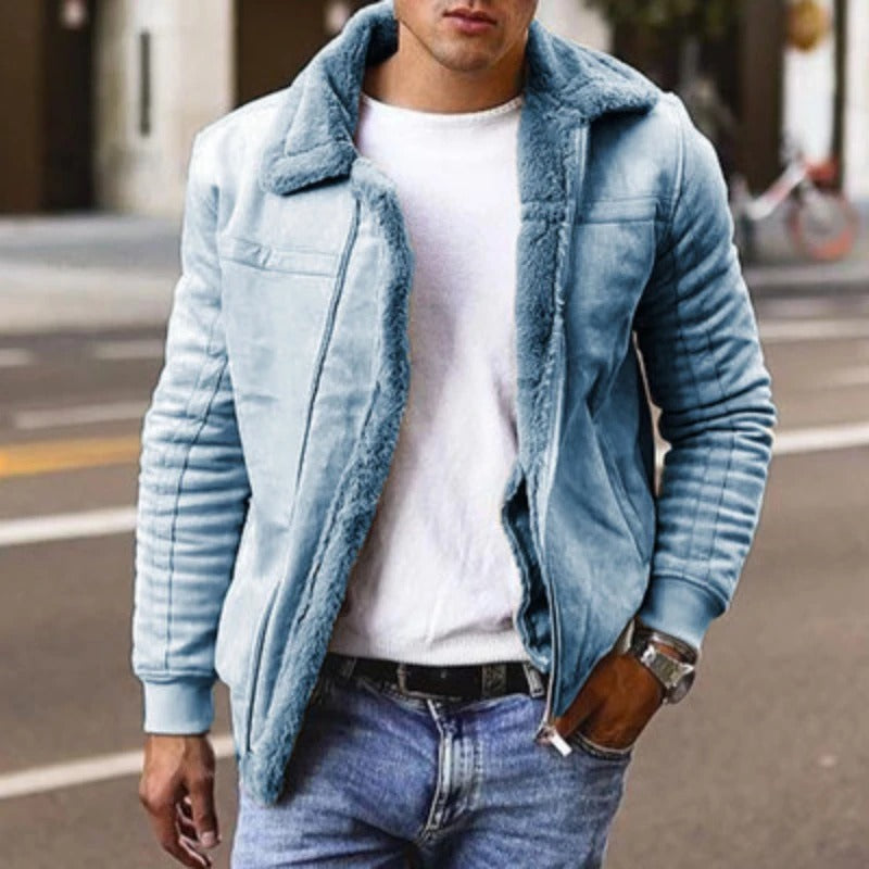 Men’s Faux Leather Jacket – Shearling Lined – Structured Fit – Zip Front Closure