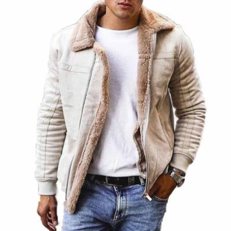 Men’s Faux Leather Jacket – Shearling Lined – Structured Fit – Zip Front Closure